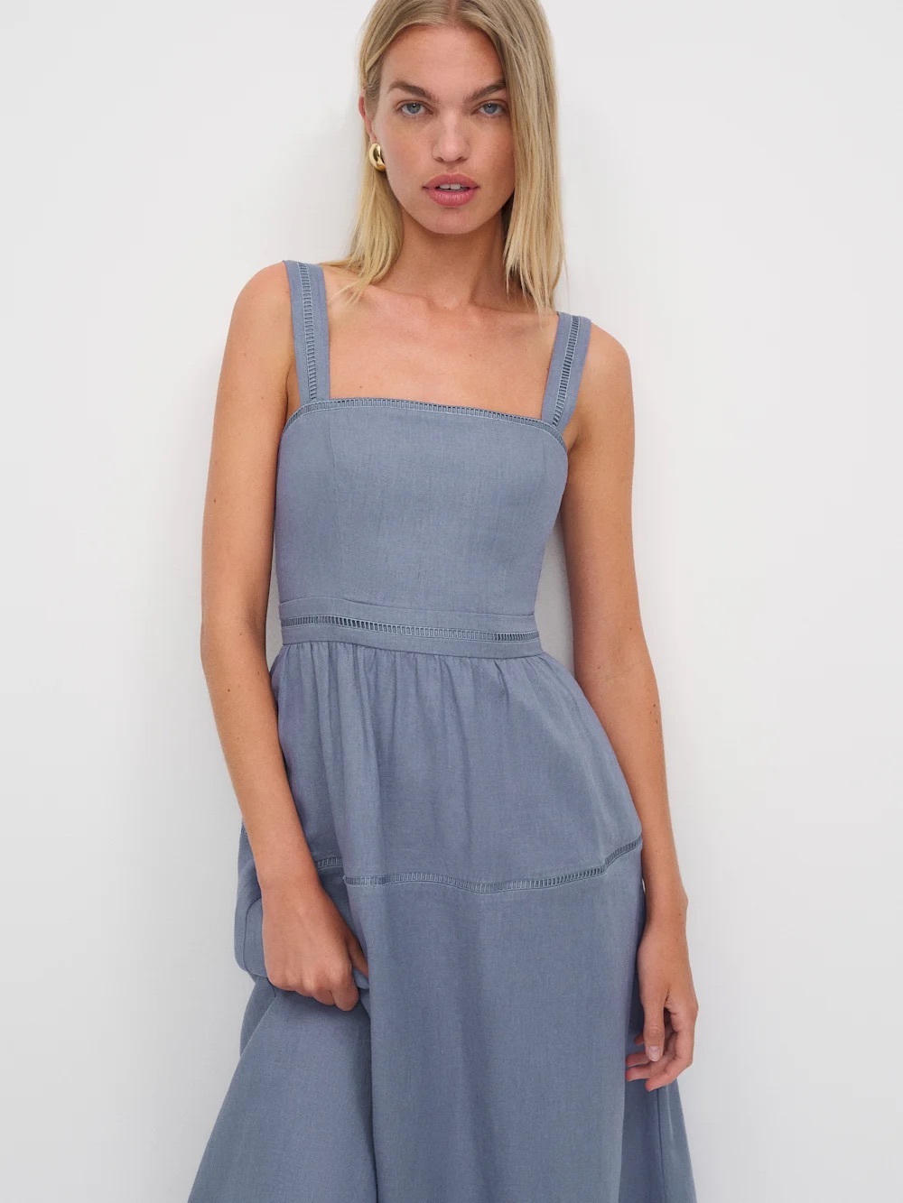 Reformation Everett Linen Dress Blue - Size 12